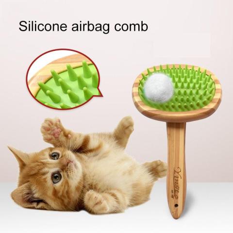 Bamboo Wood Pet Massage Bath Brush Pet Supplies Bend Open Knit Comb