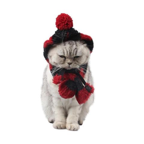  Manufacturer Promotion Pet Supplies Fur Thick Striped Bell Warm Ear Scarf Cat Birthday Party Set