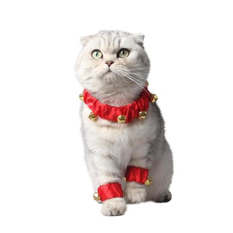 Red Fire Ornaments Soft Cloth Collar Cat Red Festive Ankle Collar Bell Christmas Pet Collar