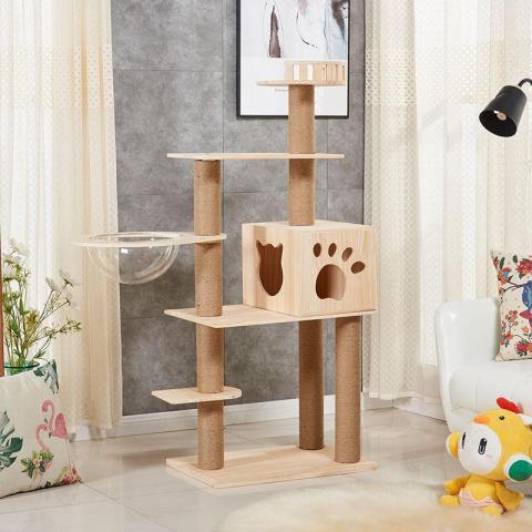 Wholesale Big Luxury Wood Sisal Rope Style Cat House Pet Furniture Cat Trees Modern Wooden Cat Tree Tower