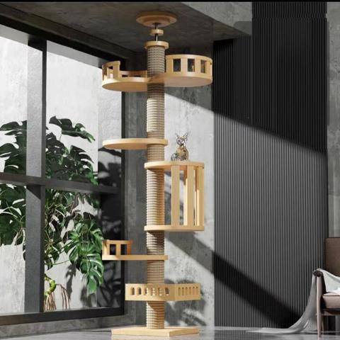 Best Selling High Quality Modern Natural Wood Floor-to-ceiling Cat Scratcher Tree Tall Cat Tree Tower House