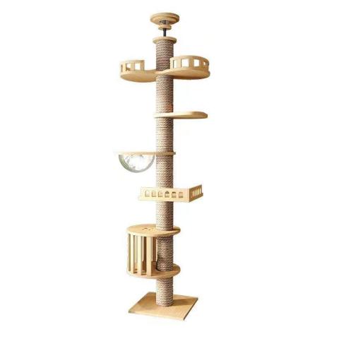 Solid Wood Floor-to-ceiling Cat Climbing Frame Space Capsule Jumping Platform Cat Tree Condo Furniture Scratch Post Pet House