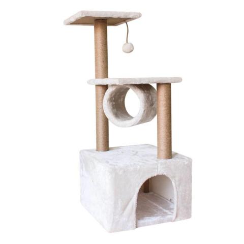 Factory Hot Selling Beige Scratcher Wood Cat Scratching Tree With Cat Nest House Cattrees