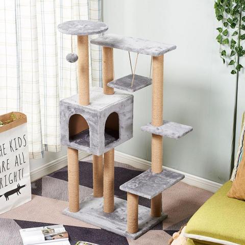 Wholesale High Quality Wooden Interactive Toy Foldable Cat Tree Scratcher Cardboard Climbing Tower