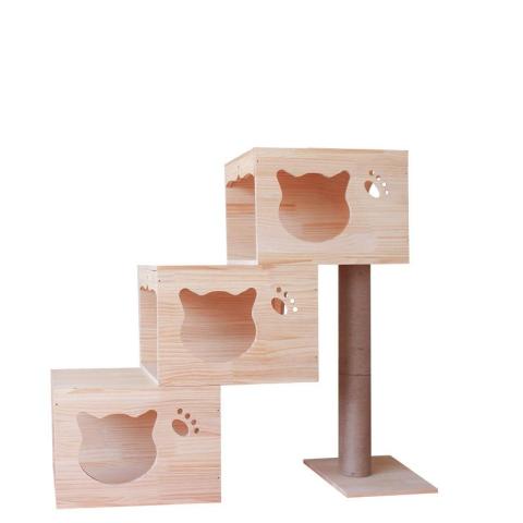 2023 Modern Luxury Pet Wooden Tree House Sisal Rope Scratch Posts Cat Climbing Frame Natural Cat Trees For Big Cats