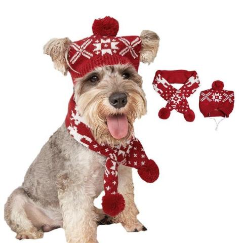 Christmas Knitted Christmas Scarf Sets Creative Teddy Scarves And Checkered Hat For Cats Pet Goods Dog Christmas Hats