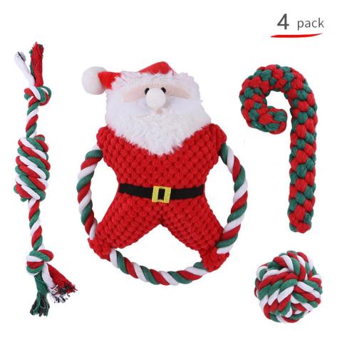 Dog Toys Interactive Teeth Cleaning Chew Squeaky Christmas Gift Santa Elk Cotton Rope Ball Plush Pet Toy Set