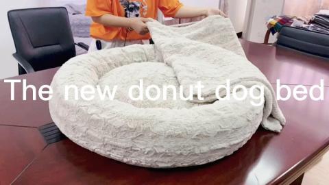 pet Soft Plush Fluffy Donut Round Customizable Dog Bed With Blanket