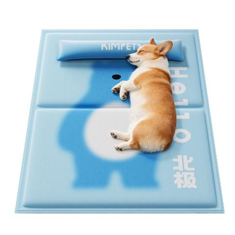 Summer Pet Ice Mat Gel Cooling Dog Mat with Pillow Neck Support Breathable & Waterproof